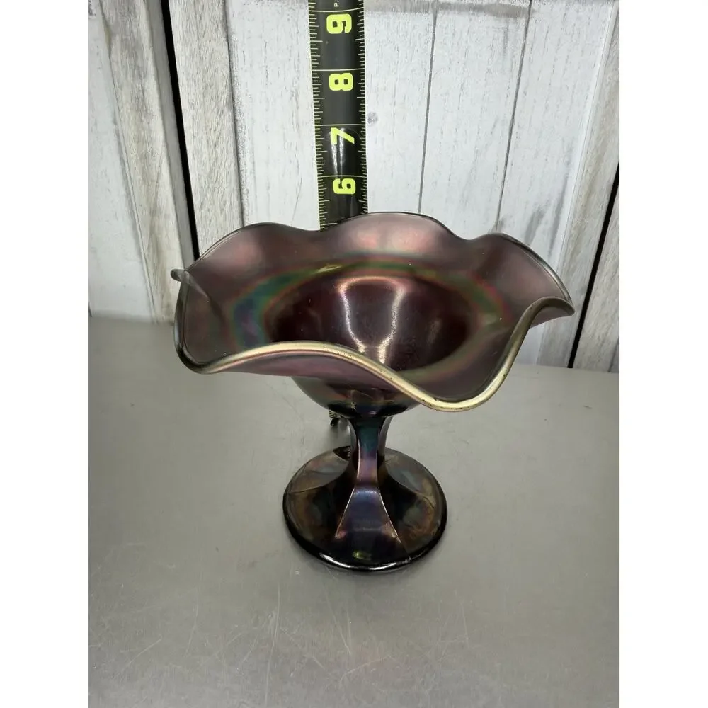 VTG Northwood Rainbow Deep Amethyst Carnival Glass Compote Candy Dish